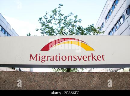 NORRKÖPING, SWEDEN- 23 MAY 2015: The head office of The Swedish Migration Agency (Swedish: Migrationsverket; previous English name: Swedish Migration Board) in the office building Presidenten. Stock Photo