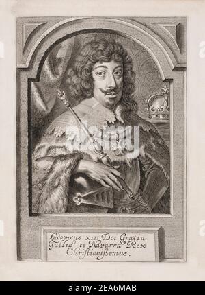 Engraving of Louis XIII (1601 – 1643), King of France from 1610 to 1643 and King of Navarre (as Louis II) from 1610 to 1620, when the crown of Navarre Stock Photo
