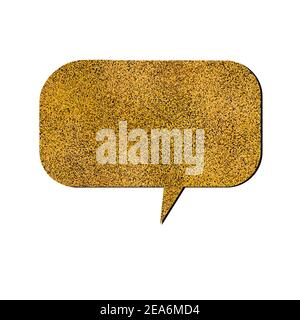 Vector speech bubble with golden glitter effect. Isolated glowing gold banners on white background. Cartoon illustration. Template frame. Hand draw Stock Vector