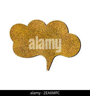 Vector speech bubble with golden glitter effect. Isolated glowing gold banners on white background. Cartoon illustration. Template frame. Hand draw Stock Vector