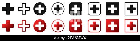 Medical cross icons set. Medical cross sign isolated on white background. Vector illustration. Stock Vector