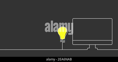 Creative light bulb idea business start up ideas concept design, With laptop computer PC Stock Vector