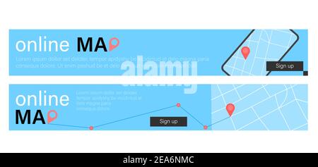 Set of two online map banners in blue design Stock Vector