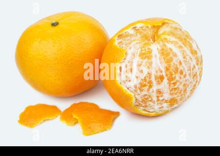 Two tangerines on white background closeup Stock Photo