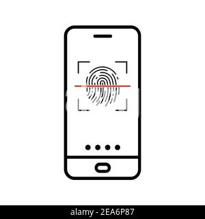 Smartphone unlocking icon. Fingerprint scan icon. Vector illustration. Phone unlocking conceptual icon. Stock Vector