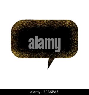 Vector black speech bubble with golden glitter effect. Isolated glowing gold banners on white background. Cartoon illustration. Template frame. Hand Stock Vector