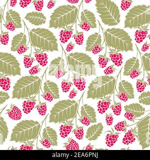 Raspberry seamless vector pattern. Decorative garden plants Stock Vector