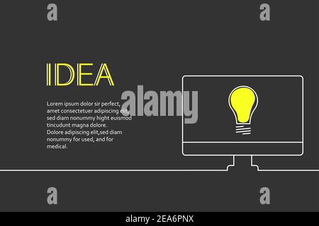 Creative light bulb idea banner business start up ideas concept design, With laptop computer PC Stock Vector