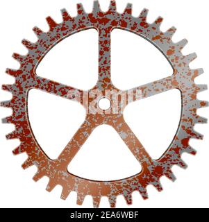 Realistic rusty machine gear, cogwheel vector illustration Stock Vector