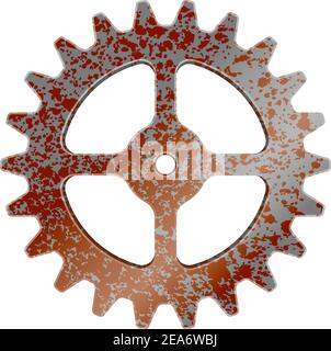 Realistic rusty machine gear, cogwheel vector illustration Stock Vector