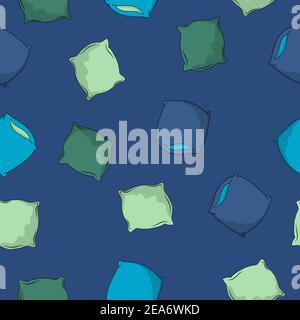 Seamless pattern with colorful pillows. Elements of the bedroom and bed for sleep. Line art color pillow. Cartoon flat illustration. Hand drow design Stock Vector