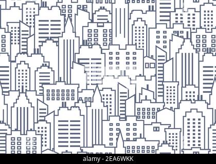 Cityscape seamless pattern. Thin line City background. Downtown landscape with high skyscrapers. Panorama architecture City landscape wallpaper Stock Vector
