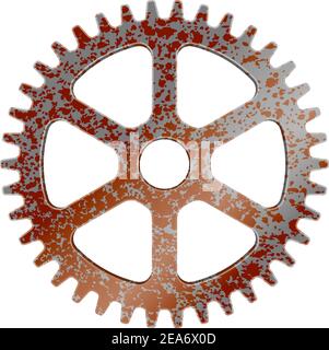 Realistic rusty machine gear, cogwheel vector illustration Stock Vector