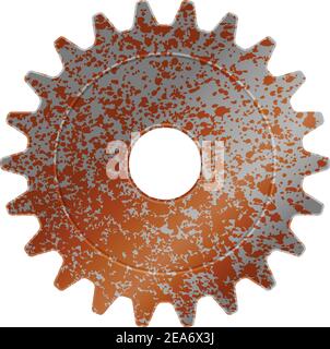 Realistic rusty machine gear, cogwheel vector illustration Stock Vector