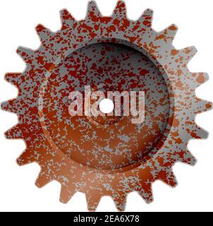 Realistic rusty machine gear, cogwheel vector illustration Stock Vector