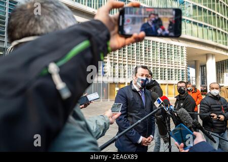 Milan, Italy. 08th Feb, 2021. Milan, Matteo Salvini's press conference under the Lombardy Region Editorial Usage Only Credit: Independent Photo Agency/Alamy Live News Stock Photo