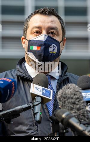 Milan, Italy. 08th Feb, 2021. 2/8/2021 - Milan, Matteo Salvini's press conference under the Lombardy Region Editorial Usage Only (Photo by IPA/Sipa USA) Credit: Sipa USA/Alamy Live News Stock Photo