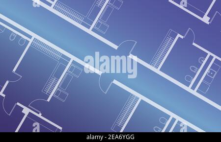 Architectural background. Part of architectural project, architectural plan of the apartment. Blue vector illustration EPS10. Stock Vector
