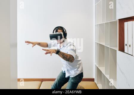 Man amazed with virtual reality Stock Photo