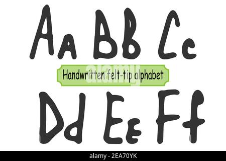 Child handwritten alphabet - A, B, C, D, E, F Stock Vector