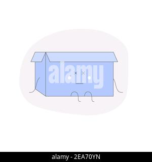 Concept disconetchion. Sad box character sits with a disappointed look on his face. Page or file not found, connection error.  Stock Vector