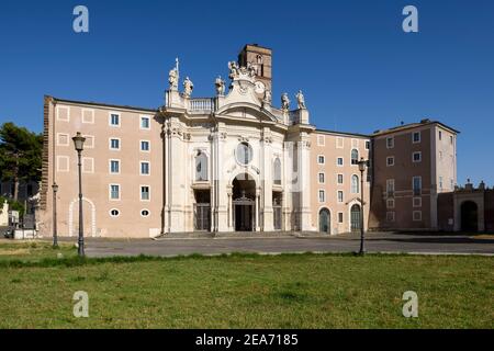 Rome, Italy. Exterior view of the Basilica di Santa Croce in Gerusalemme (Basilica of the Holy Cross in Jerusalem).  According to tradition, the basil Stock Photo