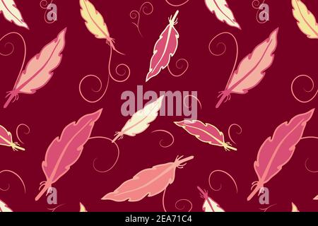 Red vector pattern with doodle feather Stock Vector