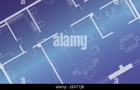 Architectural background. Part of architectural project, architectural plan of the apartment. Blue vector illustration EPS10. Stock Vector