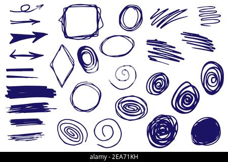 Hand drawn arrows and frames in doodle style Stock Vector
