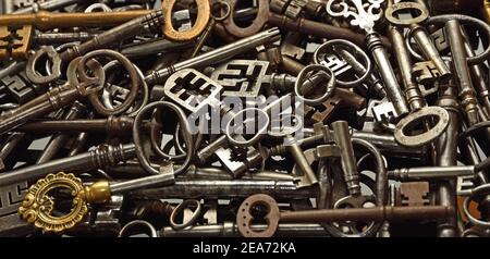 Antique Keys background - wallpaper Stock Photo