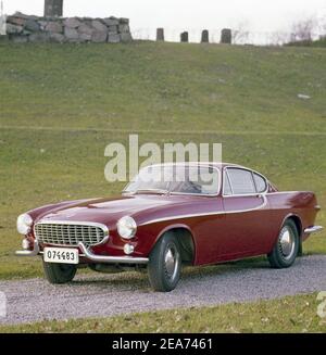 Volvo P1800. A sports car manufactured by Volvo Cars wtih production start 1961 and ending 1973. Styling was by swedish designer Pelle Pettersson. The car was indroduced at the Geneva Motor Show in 1961. The model P1800 sold 47492 cars.The P1800  became widely known when driven by then future James Bond actor Roger Moore as Simon Templar in the television series The Saint. Picture taken in the 1960s Stock Photo
