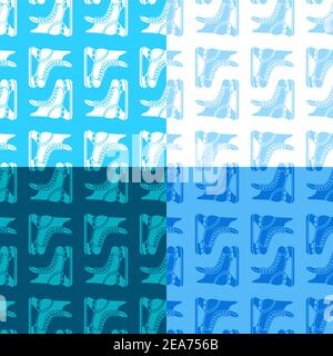 set of seamless patterns with ice hockey player boot. Sports protective equipment for athlete. Ornament for decoration and printing on fabric. Design Stock Vector