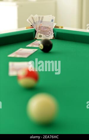 Billiard balls and euros, concept close up  Stock Photo