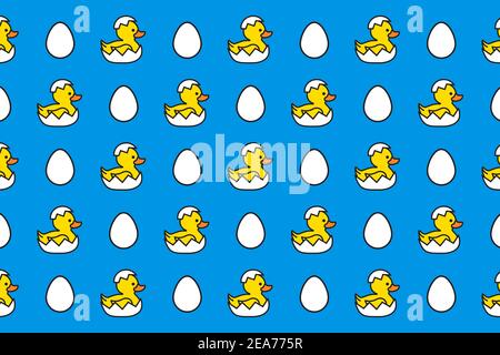 Yellow duck with eggs. Happy Easter day pattern Stock Vector