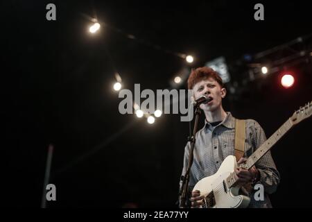 King Krule (real name Archy Marshall) performing live on stage at the 2013 Field Day Festival in Victoria Park in London Stock Photo