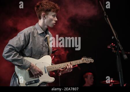 King Krule (real name Archy Marshall) performing live on stage at the 2013 Field Day Festival in Victoria Park in London Stock Photo