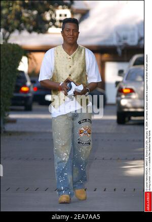 © Lionel Hahn/ABACA. 54697-2. Encino-CA-USA, January 12, 2004.Jermaine Jackson speaks to support his brother Michael Jackson during a press conference outside the Jackson family home. Stock Photo