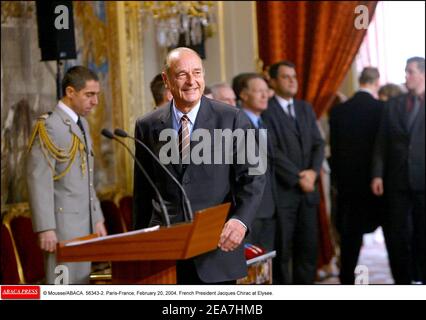 © Mousse/ABACA. 56343-2. Paris-France, February 20, 2004. French President Jacques Chirac at Elysee. Stock Photo