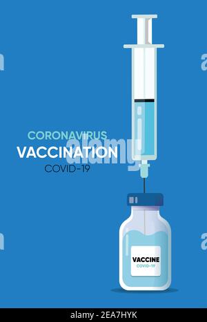 Vacctination banner. Syringe with vaccine bottle for coronavirus. Virus protection concept. Modern Vector illustration. Sars disease or Covid-19 vacci Stock Vector
