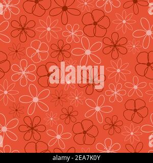 Decorative trendy beautiful flowers outlines vector seamless pattern design for textile and printing. Ditsy floral repeating texture background Stock Vector