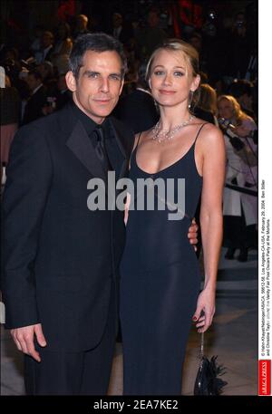 Ben Stiller and Christine Taylor attend the Vanity Fair Post Oscars Party at the Mortons. Los Angeles, February 29, 2004. (Pictured: Ben Stiller, Christine Taylor). Photo by Hahn-Khayat-Nebinger/Abaca. Stock Photo