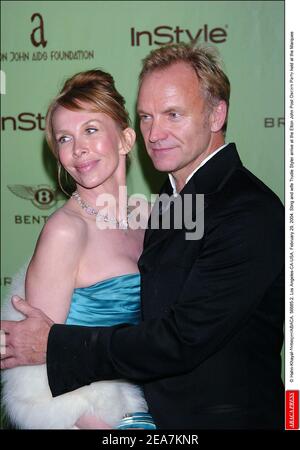 © Hahn-Khayat-Nebinger/ABACA. 56685-2. Los Angeles-CA-USA, February 29, 2004. Sting and wife Trudie Styler arrive at the Elton John Post Oscars Party held at the Marquee Stock Photo