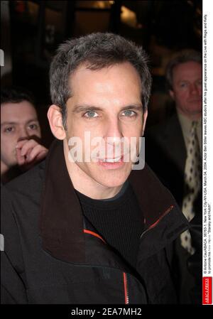 © Antoine Cau/ABACA. 56763-1. New York City-NY-USA. March 04, 2004. Actor Ben Stiller leaves ABC studio's after his guest appearance on the Live with Regis and Kelly, to promote his new movie Starsky and Hutch. Stock Photo