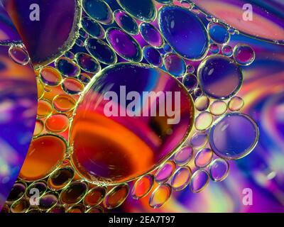 Oil on the water surface Soap foam with air, colorful abstract background, lots of color, macro photography Stock Photo