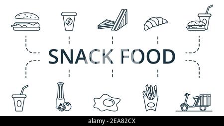 Snack Food icon set. Collection contain pack of pixel perfect creative icons. Snack Food elements set. Stock Vector