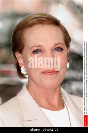 UK actress Julie Andrews poses at the photocall for Andrew Adamson's animation film 'Shrek 2' as part of the 57th Cannes Film Festival in Cannes-France on Thursday, May 15, 2004. Photo by Hahn-Nebinger-Gorassini/ABACA. Stock Photo