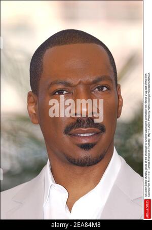 US actor Eddie Murphy poses at the photocall for Andrew Adamson's animation film 'Shrek 2' as part of the 57th Cannes Film Festival in Cannes-France on Thursday, May 15, 2004. Photo by Hahn-Nebinger-Gorassini/ABACA. Stock Photo