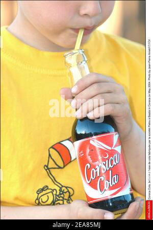 Corsica Cola, boisson ˆ base de cola fabrique par la socit Pietra ˆ Bastia in Corsica on May 2004. Photo by Jean-Pierre Amet/ABACA. Stock Photo