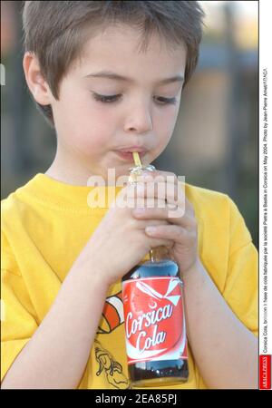 Corsica Cola, boisson ˆ base de cola fabrique par la socit Pietra ˆ Bastia in Corsica on May 2004. Photo by Jean-Pierre Amet/ABACA. Stock Photo