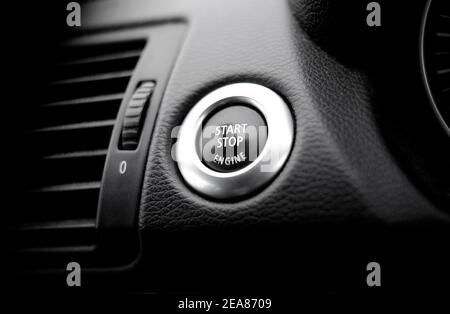 start stop engine press button on motor vehicle car dashboard Stock Photo